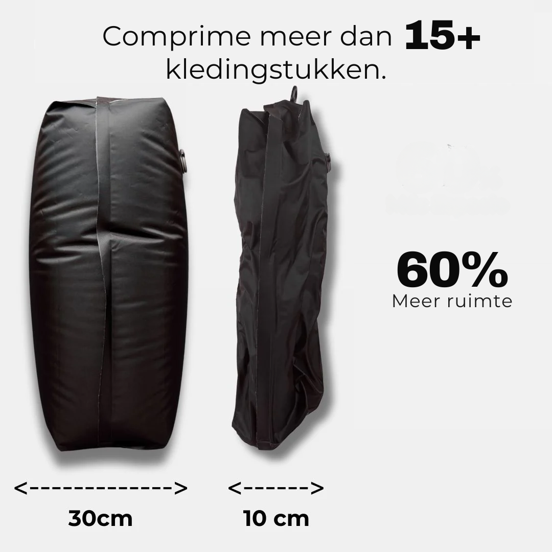 2PackBag™ reiszakken comprimeren kleding in slechts 5 seconden, waardoor u tot 60% ruimte bespaart en uw kleding fris, droog en geurvrij blijft. Deze waterdichte zakken zijn ideaal voor slim, lichtgewicht en zorgeloos reizen en passen perfect in handbagage of rugzakken. Elke set wordt geleverd met een gratis handpomp voor eenvoudig gebruik, altijd en overal. Een must-have voor korte trips, weekendjes weg of georganiseerd inpakken.