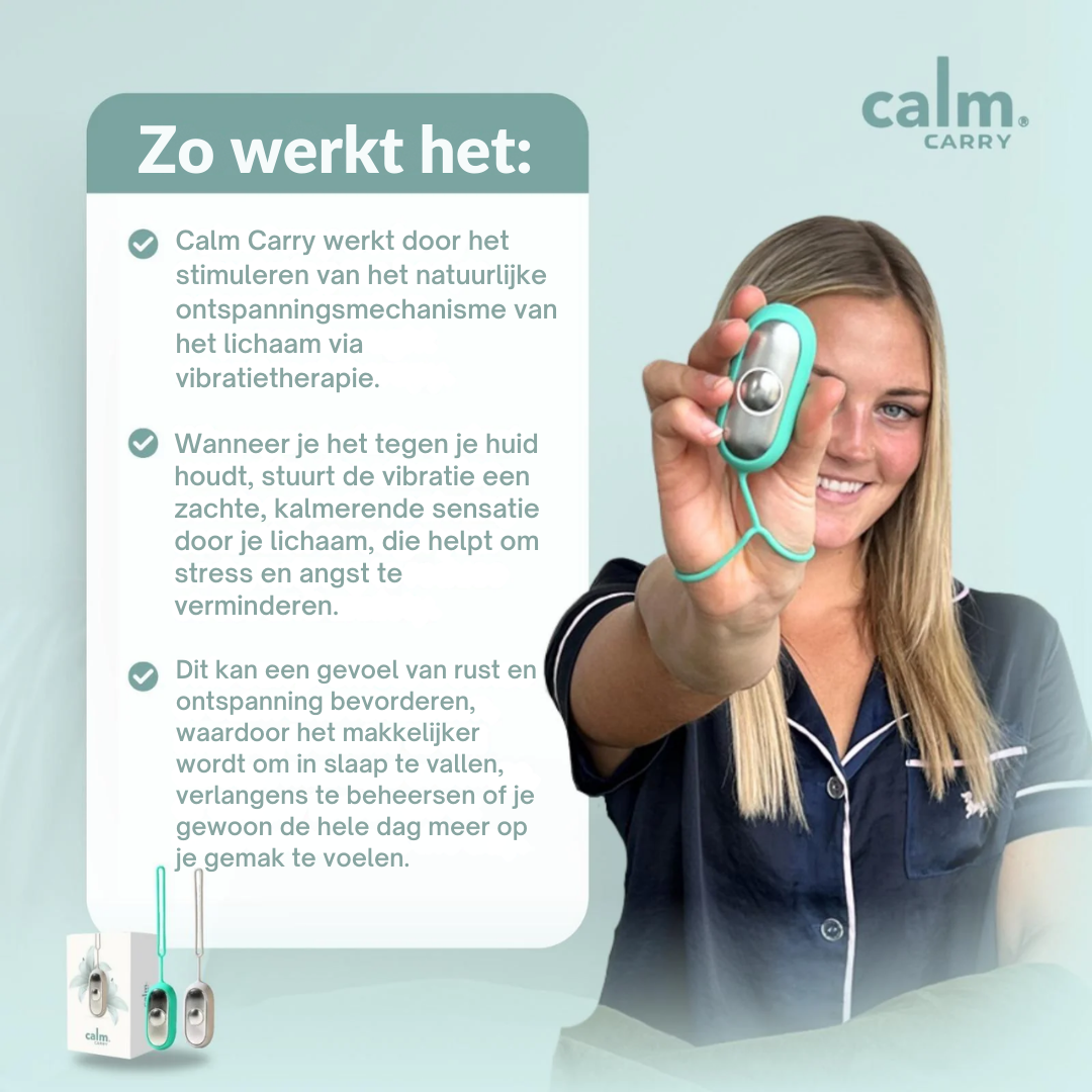 CalmCarry® draagbaar wellnessapparaat helpt angst, stress en slapeloosheid te verlichten met veilige microstroomtechnologie. Ontworpen om het PC8-acupressuurpunt in uw handpalm te stimuleren, bevordert het ontspanning en een betere slaap. Met instelbare intensiteit, automatische timer van 20 minuten, oplaadbare batterij en compact ontwerp voor thuis, op reis of voor het slapengaan. Geschikt voor volwassenen en kinderen onder toezicht, waardoor het een attent wellnesscadeau is.
