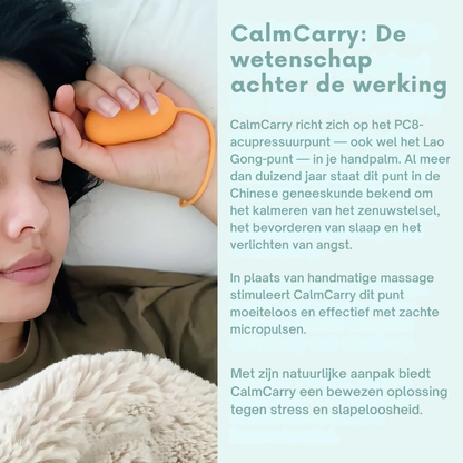 CalmCarry® draagbaar wellnessapparaat helpt angst, stress en slapeloosheid te verlichten met veilige microstroomtechnologie. Ontworpen om het PC8-acupressuurpunt in uw handpalm te stimuleren, bevordert het ontspanning en een betere slaap. Met instelbare intensiteit, automatische timer van 20 minuten, oplaadbare batterij en compact ontwerp voor thuis, op reis of voor het slapengaan. Geschikt voor volwassenen en kinderen onder toezicht, waardoor het een attent wellnesscadeau is.