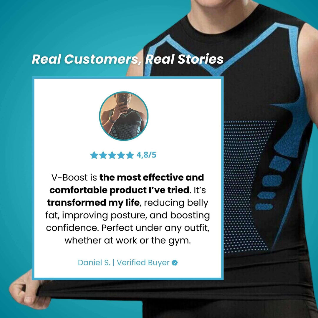 Het BellyBoost Dad Shirt combineert innovatieve Ionic Ice-technologie om energie en concentratie te stimuleren met een V-Boost-ontwerp dat de borst en buikspieren versterkt en gynaecomastie vermindert. Dit shirt is gemaakt van ademende, rekbare stof, verbetert de houding en helpt rugklachten te verlichten voor comfort gedurende de hele dag. Ideaal voor vaders die op zoek zijn naar meer energie, een betere spiertonus en een betere houding, zonder moeite en in stijlvolle sportkleding.