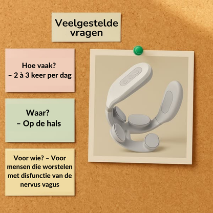 Vitality MagicPro 2.0 is een slank, draagbaar apparaat voor nektherapie dat EMS (elektrische spierstimulatie), warmtetherapie en vibratiemodi biedt om chronische nekpijn, tech neck, migraine en spanning op de nervus vagus te verlichten. Met 16 EMS-niveaus, 6 massagemodi en een flexibel, huidvriendelijk ontwerp is het apparaat draagbaar, oplaadbaar en perfect voor thuis, op kantoor of op reis. Het is een medicijnvrije, niet-invasieve oplossing voor dagelijkse nekverlichting.