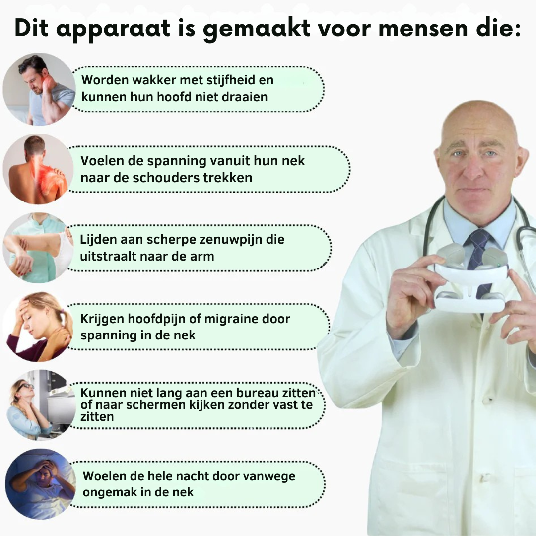 Vitality MagicPro 2.0 is een slank, draagbaar apparaat voor nektherapie dat EMS (elektrische spierstimulatie), warmtetherapie en vibratiemodi biedt om chronische nekpijn, tech neck, migraine en spanning op de nervus vagus te verlichten. Met 16 EMS-niveaus, 6 massagemodi en een flexibel, huidvriendelijk ontwerp is het apparaat draagbaar, oplaadbaar en perfect voor thuis, op kantoor of op reis. Het is een medicijnvrije, niet-invasieve oplossing voor dagelijkse nekverlichting.