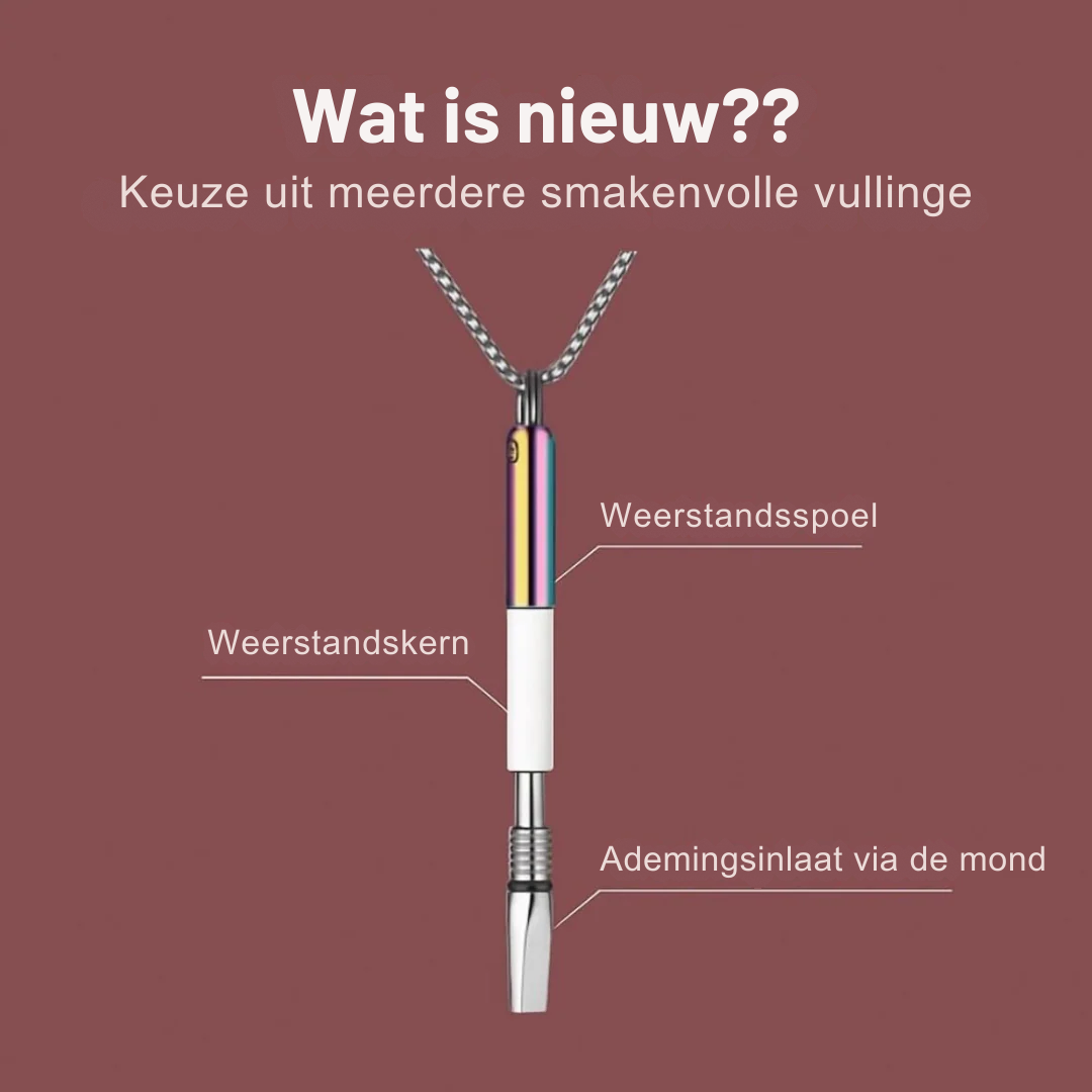 BreatheBetter etherische olie ketting – natuurlijk hulpmiddel tegen onbedwingbare trek. Deze stijlvolle ketting verspreidt kalmerende geuren van pure etherische oliën die helpen bij het verminderen van verlangens, ondersteunen rust en mentale helderheid. Ideaal bij stoppen met roken, emotie-eten of stress. Versterkt gezonde gewoontes en bevordert innerlijke balans met natuurlijke aromatherapie.