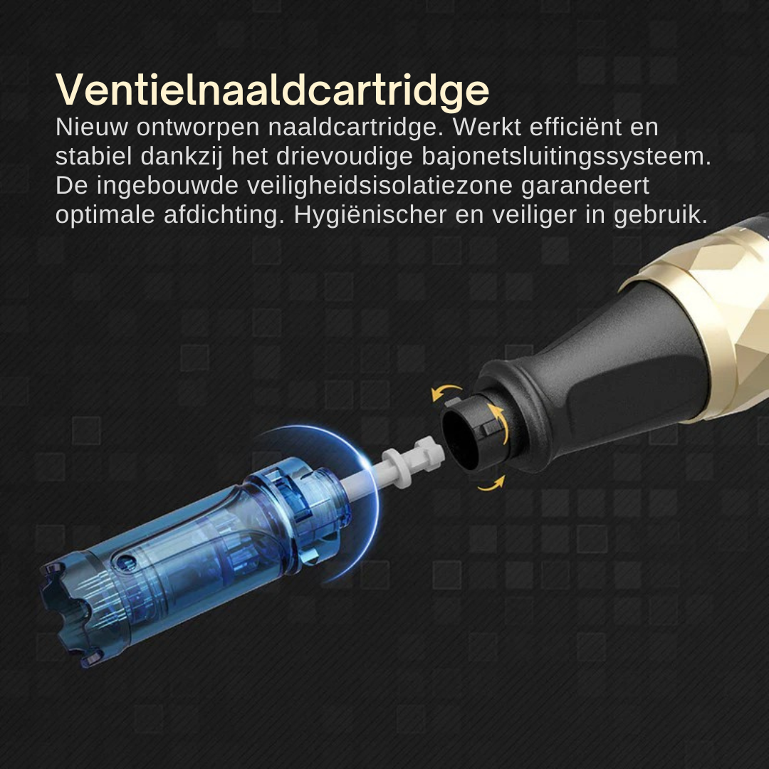 Hoogwaardig A8 Microneedling Pen-apparaat van Evani, strak handzaam ontwerp voor huidvernieuwing thuis. Bevat drie soorten steriele cartridges (12-pins voor diepe acnelittekens en rimpels, 36-pins voor volledige gezichtsverjonging, nano voor gevoelige zones), instelbare naalddiepte, medische precisie. Ontworpen om collageen en elastine te stimuleren, acne-littekens te vervagen, de huidtextuur te egaliseren, de teint te verbeteren en de opname van huidverzorgingsserums te bevorderen."