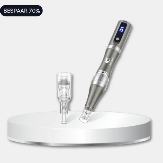 Hoogwaardig A8 Microneedling Pen-apparaat van Evani, strak handzaam ontwerp voor huidvernieuwing thuis. Bevat drie soorten steriele cartridges (12-pins voor diepe acnelittekens en rimpels, 36-pins voor volledige gezichtsverjonging, nano voor gevoelige zones), instelbare naalddiepte, medische precisie. Ontworpen om collageen en elastine te stimuleren, acne-littekens te vervagen, de huidtextuur te egaliseren, de teint te verbeteren en de opname van huidverzorgingsserums te bevorderen."