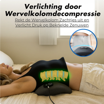 “Norvo™ 3-in-1 Smart Pillow combineert tractie van de wervelkolom, warmtetherapie en vibratiemassage om rugpijn, ischias en hernia-ongemakken te verlichten. Dit kussen, dat is ontworpen voor gebruik thuis of op kantoor, werkt op USB en ontlast de wervelkolom op milde wijze, verbetert de houding en bevordert de bloedsomloop. Het is lichtgewicht en draagbaar en biedt dagelijkse sessies van 15-30 minuten voor effectieve, medicijnvrije verlichting. Ideaal voor mensen die op zoek zijn naar natuurlijke oplossinge