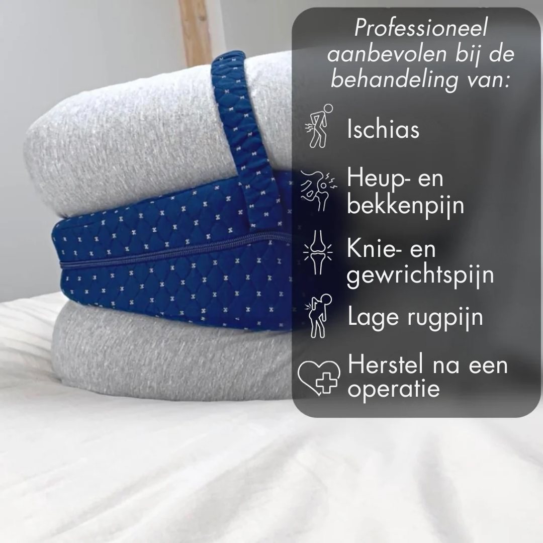 SmoothSpine™-uitlijnkussen ontworpen om heup-, rug- en heuppijn te verlichten door uw wervelkolom tijdens de slaap goed uitgelijnd te houden. Deze ergonomische wig is gemaakt van eersteklas traagschuim en past tussen de dijen met een zachte, ademende, machinewasbare hoes en een verstelbare riem om uitglijden te voorkomen. Ideaal voor zijslapers, herstel na een operatie en iedereen die op zoek is naar pijnvrije, rustgevende nachten met verbeterd comfort en ondersteuning.