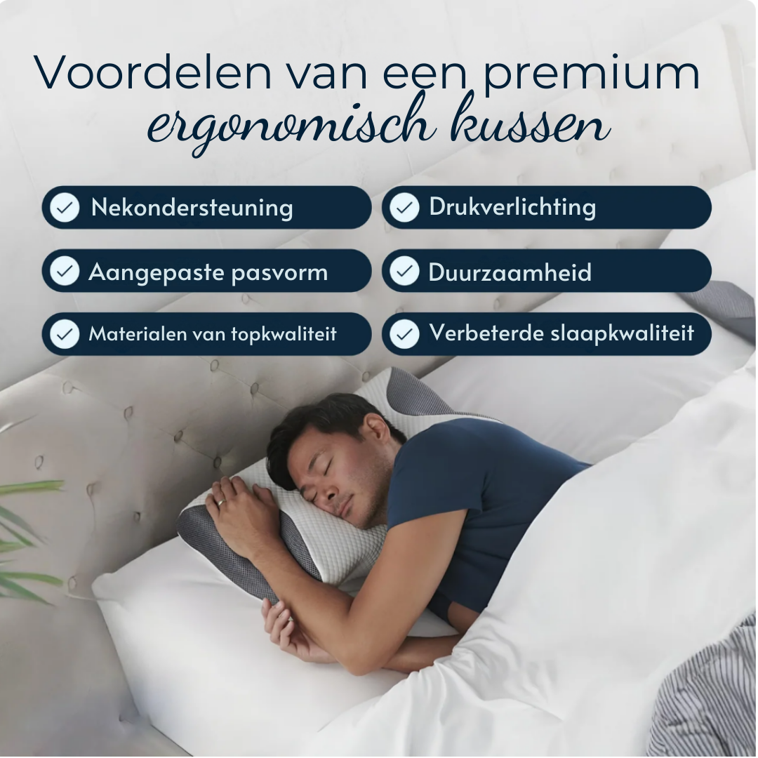 Het Ornatera Premium Relief-kussen heeft een ergonomisch ontwerp in de vorm van een vlinder dat uw nek, schouders en wervelkolom ondersteunt om ochtendpijn, stijfheid en hoofdpijn te verminderen. Het is gemaakt van traagschuim met een hoge dichtheid en heeft een ademende, wasbare hoes. Het biedt langdurig comfort voor mensen die op hun rug, zij of buik slapen. Dit kussen is ideaal voor het verbeteren van de slaapkwaliteit en houding en is perfect voor iedereen die op zoek is naar pijnverlichting en herstell